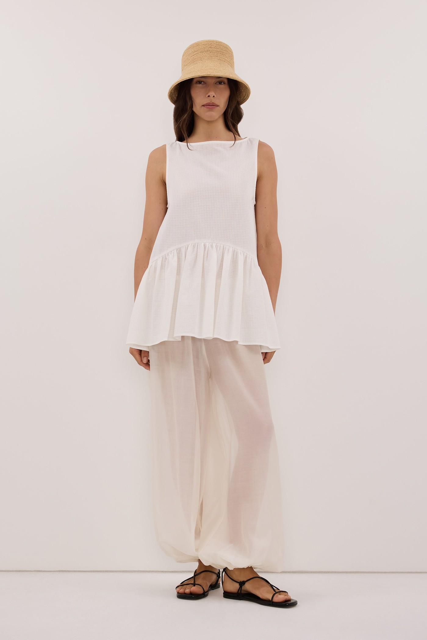 Sammy White Cotton Drop Waist Top view 3
