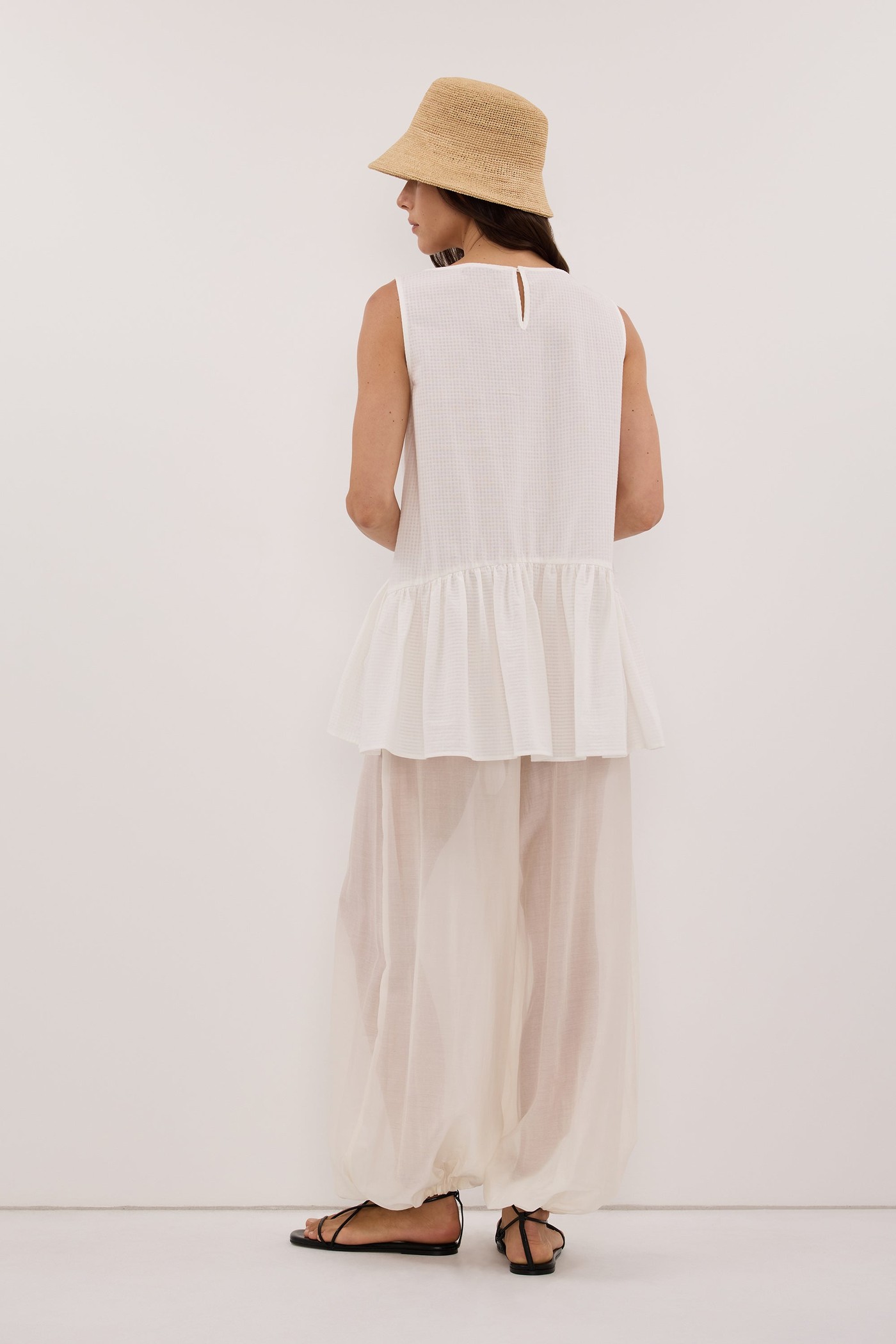 Sammy White Cotton Drop Waist Top view 4