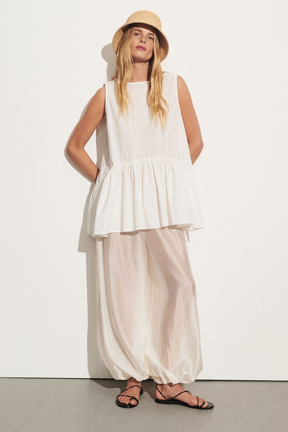 Sammy White Cotton Drop Waist Top