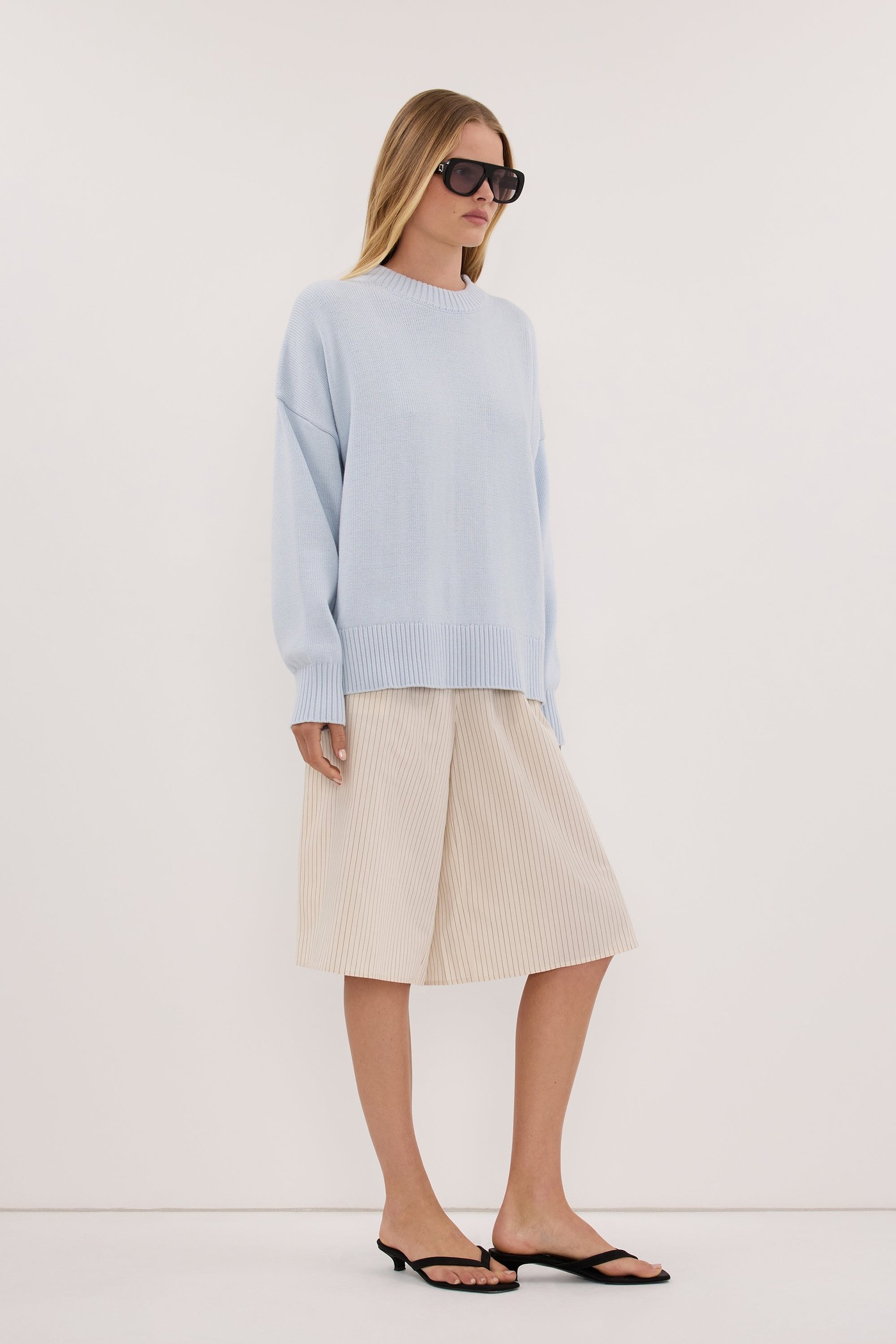 Mila Dusty Blue Crew Neck Knit Jumper view 3