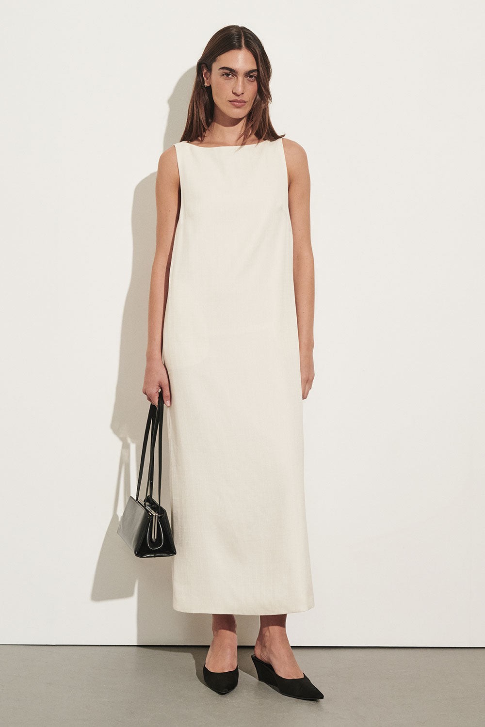 Runa Ivory Boat Neck Midi Dress