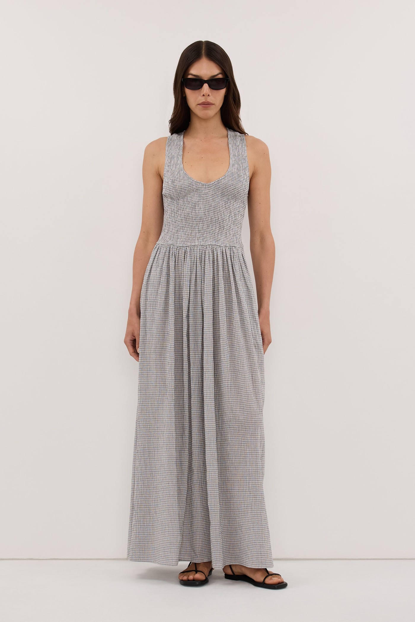 Dorothy Cream Check Midi Dress